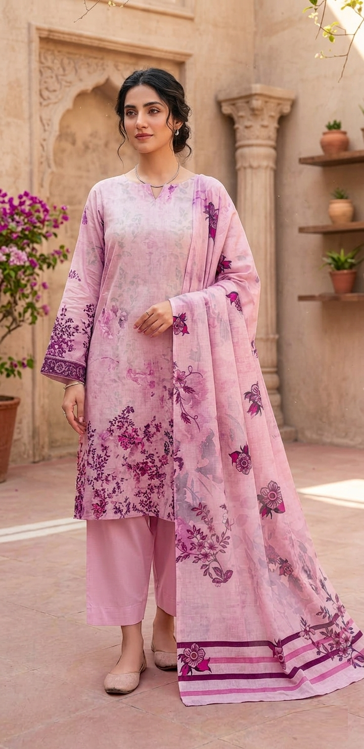 3 Pc Lawn Printed Suit ( Unstitched) | High Quality Fabric