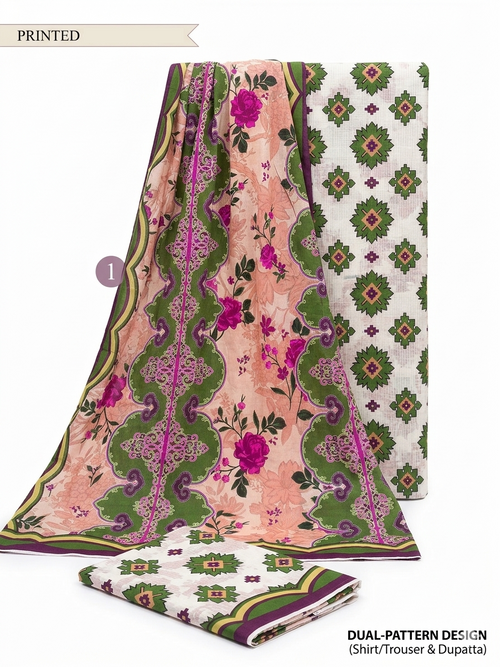 3 Pc Lawn Printed Suit ( Unstitched) | High Quality Fabric
