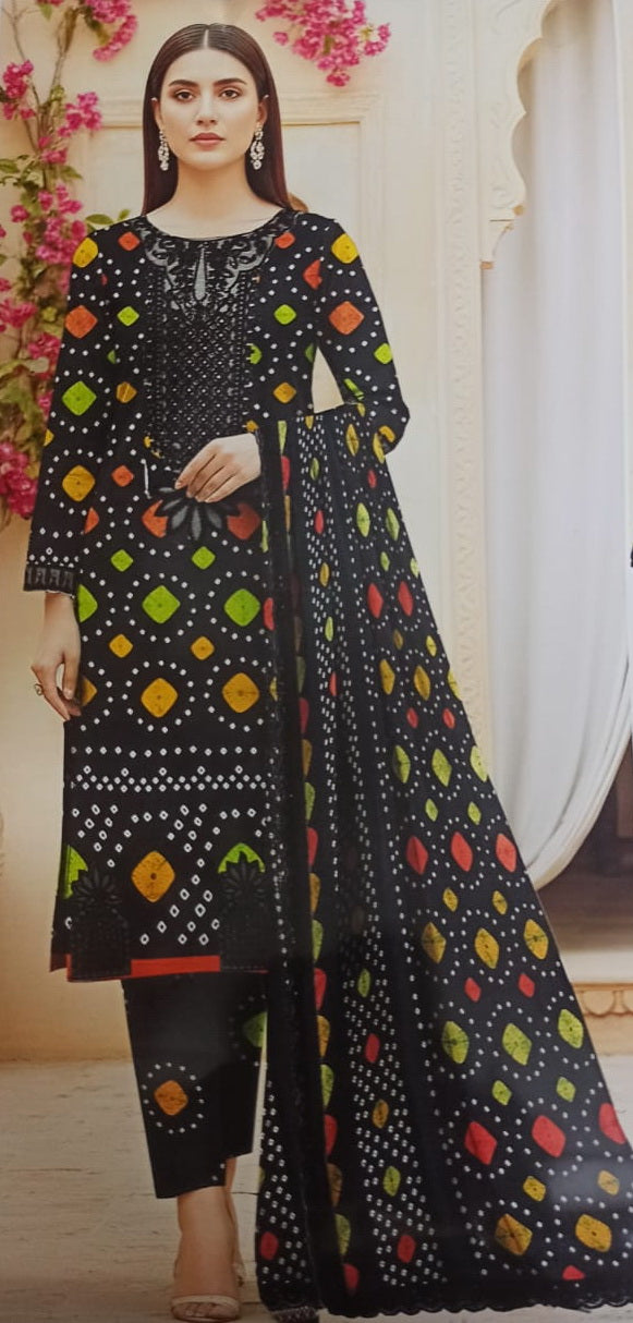 3 Pc Lawn Suit (Unstitched) with Organza Embroidered Patches | Premium Fabric
