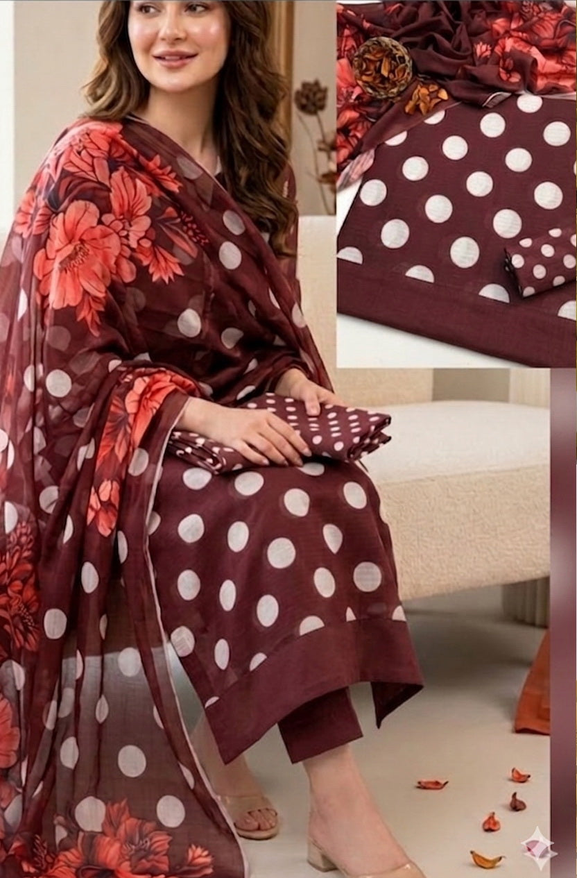 Dot to Dot premium lawn 3 pcs unstitched suit | High Quality Lawn