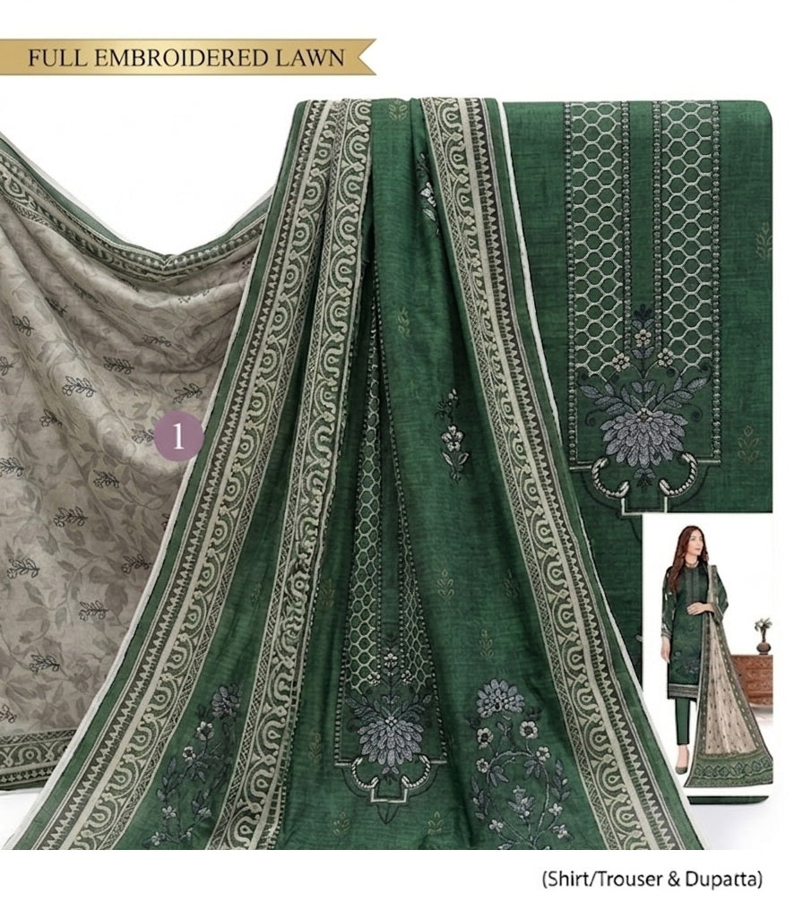 Embroidered Lawn 3pcs Suit ( Unstitched)