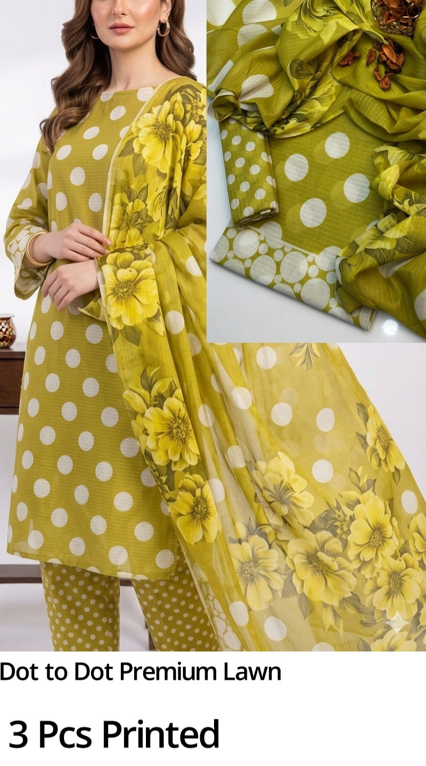 Dot to Dot premium lawn 3 pcs unstitched suit | High Quality Lawn