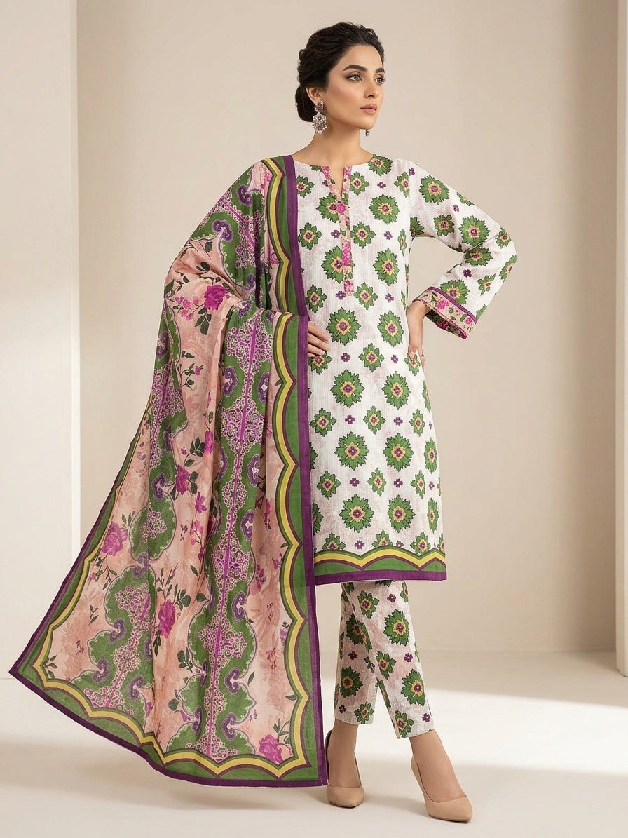 3 Pc Lawn Printed Suit ( Unstitched) | High Quality Fabric